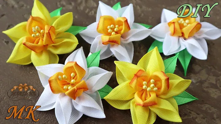 🌼 Нарциссы/Цветы из репсовой ленты. Канзаши МК/DIY