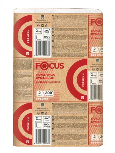 Бумажные полотенца в листах Focus Premium Z-сложения 240х200, 200 листов